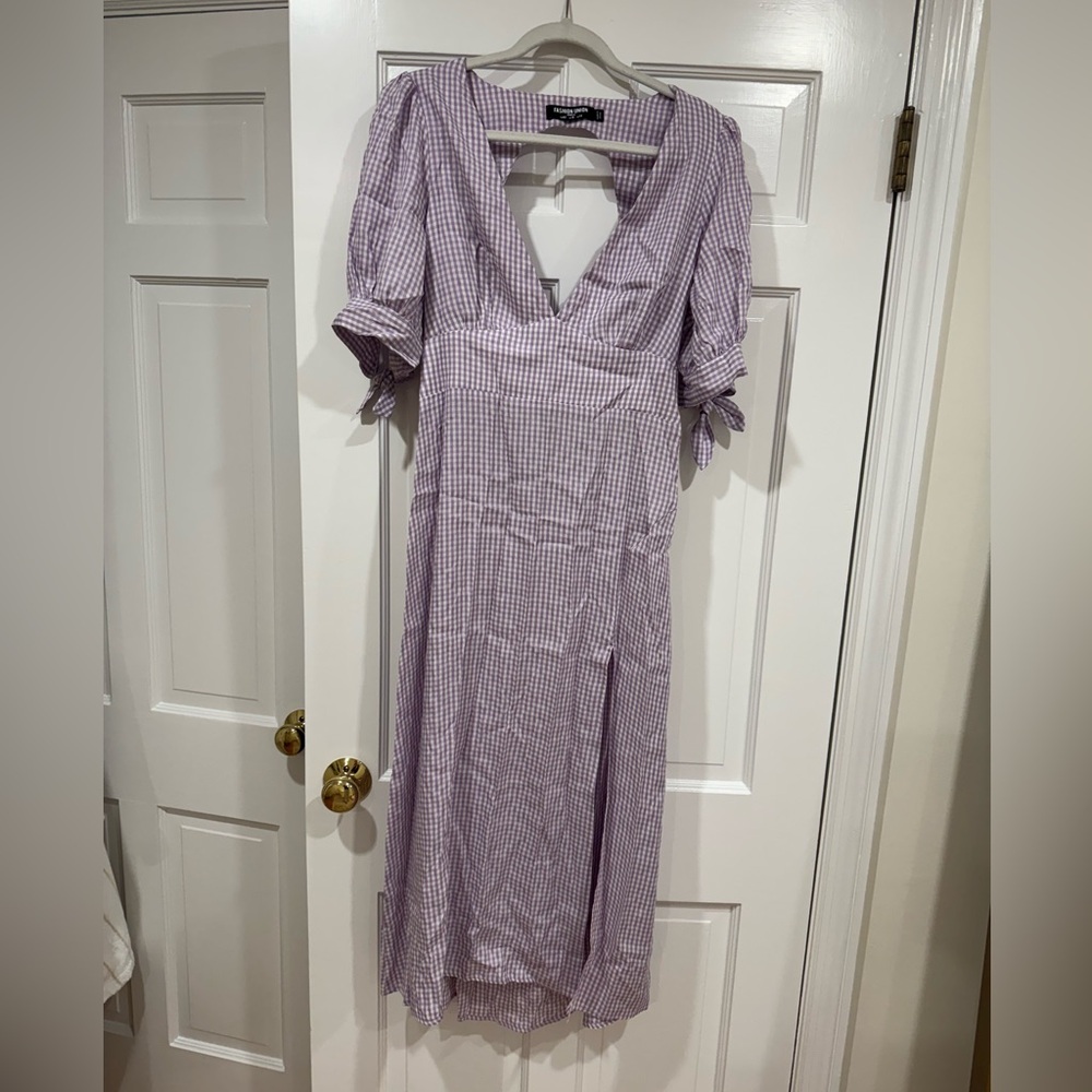 Fashion Union Lavender Check Midi Dress